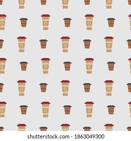 Seamless pattern with coffee mugs of different size. Vector illustration.