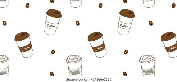 Seamless pattern with coffee paper cup in white background