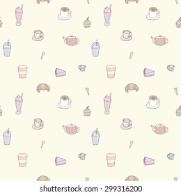 Seamless pattern of Coffee shop objects