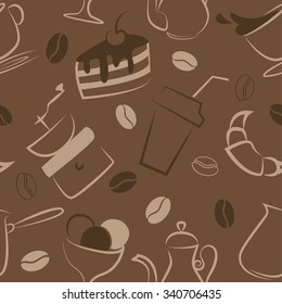 Seamless pattern with coffee signs. Vector background