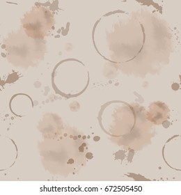 Seamless pattern with coffee stains and traces of the cup