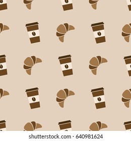 seamless pattern with coffee and sweet croissant