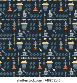 Seamless pattern with coffee and tea concepts. Menu background.