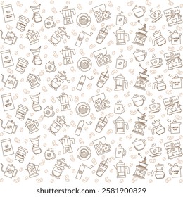 Seamless pattern for coffee theme. Line art draw icons.Vector illustration