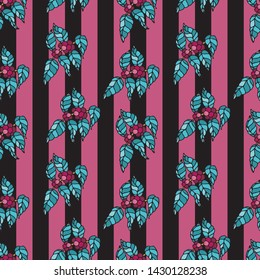 Seamless pattern with coffee tree branches and beans