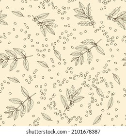 Seamless pattern with coffee tree branches. Vector illustration