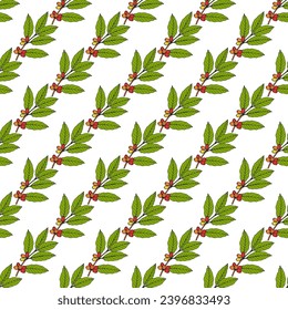 Seamless pattern with coffee tree branches. Vector illustration