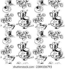 seamless pattern of coffee tree and cup for fabric textile, art print poster, fashion, gift, cover, brochure, banner, menu card, fabric print, name card, post card