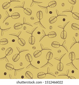 seamless pattern coffee tree hand draw vintage vector