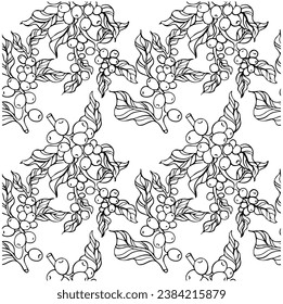 seamless pattern of coffee tree ink drawing sketch for fabric textile, poster art print, post card, packaging, label, banner, textile print