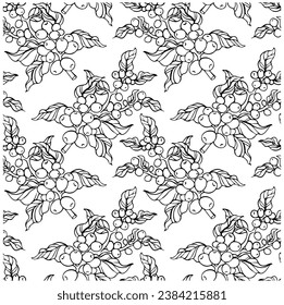 seamless pattern of coffee tree ink drawing sketch for fabric textile, poster art print, post card, packaging, label, banner, textile print
