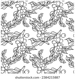 seamless pattern of coffee tree ink drawing sketch for fabric textile, poster art print, post card, packaging, label, banner, textile print