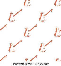 seamless pattern of coffee turks on white background, hand-drawn in ink