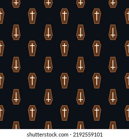 Seamless pattern coffin icon on black background.