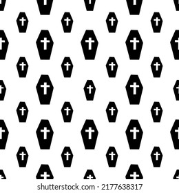 Seamless pattern with coffins and crosses on a white background. Vector illustration 