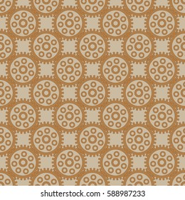 Seamless pattern of cogwheels parts of watch movement. Details clockwork. Motif for background, postcard,  icon, napkins, fabric, textile, insignia, badges, wallpaper, template, pack, paper, poster.