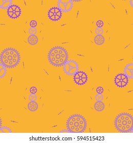 Seamless pattern of cogwheels parts of watch movement. Details clockwork. Motif for background, postcard,  icon, napkins, fabric, textile, insignia, badges, wallpaper, template, pack, paper, poster.