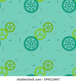 Seamless pattern of cogwheels parts of watch movement. Details clockwork. Motif for background, postcard,  icon, napkins, fabric, textile, insignia, badges, wallpaper, template, pack, paper, poster.