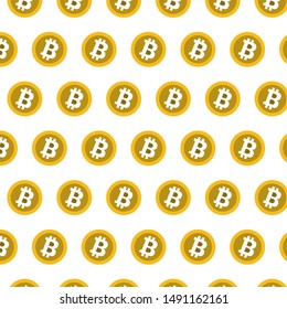 Seamless pattern from coins bitcoin on a black background. Mining of crypto-currencies. Vector illustration.