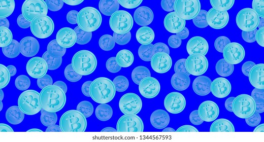 Seamless pattern with coins. Bitcoins. Cryptocurrency. Money. Finance. Scattered coins. Virtual money. Vector graphics