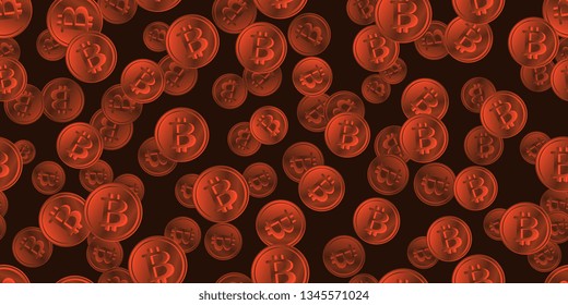 Seamless pattern with coins. Bitcoins. Cryptocurrency. Money. Finance. Scattered coins. Virtual money. Vector graphics