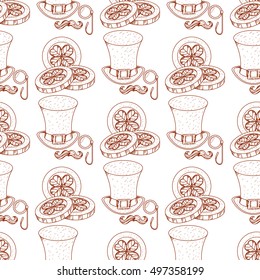 Seamless pattern coins with the image of clover.