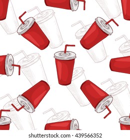 Seamless pattern cola cup scetch and color