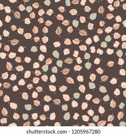 Seamless pattern from cold leaves.  Soft colors. Floral cute background for fabric, cloth design, book covers, manufacturing, wallpapers, print, gift wrap and scrapbooking.