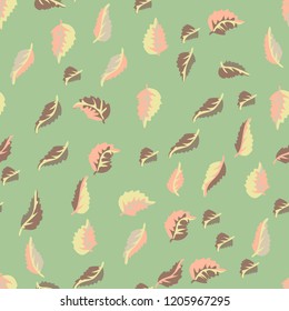 Seamless pattern from cold leaves.  Soft colors. Floral cute background for fabric, cloth design, book covers, manufacturing, wallpapers, print, gift wrap and scrapbooking.