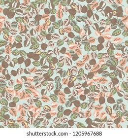 Seamless pattern from cold leaves.  Soft colors. Floral cute background for fabric, cloth design, book covers, manufacturing, wallpapers, print, gift wrap and scrapbooking.