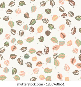 Seamless pattern from cold leaves.  Soft colors. Floral cute background for fabric, cloth design, book covers, manufacturing, wallpapers, print, gift wrap and scrapbooking.