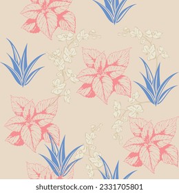 Seamless pattern of coleus plant on pastel background, for background, printing, fabric, fashion