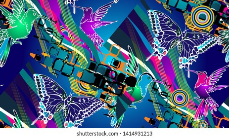 Seamless pattern of colibri. Vector illustration