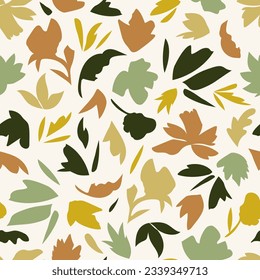 Seamless pattern collage drawing of abstract organic shapes. Application of cutouts of plants on a white background Trendy minimal modern template for design.