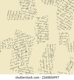 Seamless pattern with collage of letters with handwritten text Lorem Ipsum. Vector background in retro style with imitated text. Suitable for wallpaper design
