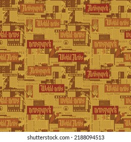 seamless pattern with a collage of newspaper clippings. Abstract background with unreadable text, titles and illustrations. Wallpaper, wrapping paper or fabric design in retro style
