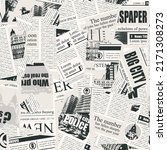 Seamless pattern with a collage of newspaper or magazine clippings. Retro style vector background with titles, illustrations and imitation text. Suitable for wallpaper design, wrapping paper, fabric