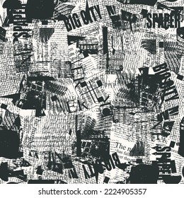 Seamless pattern with collage of newspaper or magazine clippings. Retro style vector background with titles, illustrations and imitation text. Suitable for wallpaper design, wrapping paper, fabric