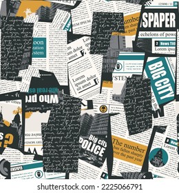 Seamless pattern with collage of newspaper or magazine clippings. Retro style vector background with titles, illustrations and imitation text. Suitable for wallpaper design, wrapping paper, fabric