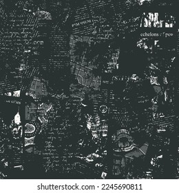 Seamless pattern with collage of newspaper or magazine and map clippings. Retro style vector background with titles, illustrations and imitation text. Suitable for wallpaper design, wrapping paper