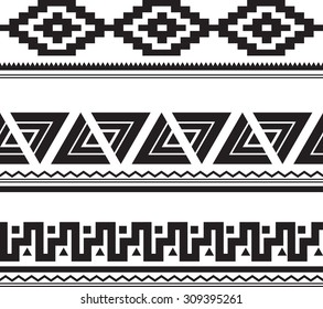 Seamless Pattern Collection . Aztec Navajo Black Border Set . Vector .