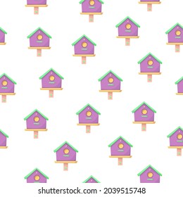 Seamless pattern. Collection of birdhouses. Garden poultry houses for feeding birds. Vector illustration on a white background.