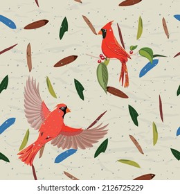 Seamless pattern from collection with blue jay and red cardinal birds. 