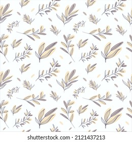 Nahtloses Muster mit einer Kollektion von botanischen Blättern in zarten Farben. lineare Blätter, flache Abbildung. Abstraktes Pflanzendesign für Druck, Deckel, Tapeten, minimale und natürliche Hintergrundkunst