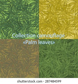 Seamless pattern collection camouflage with palm leaves - green, khaki, safari and dark green