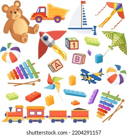 Seamless pattern collection of children toys soft and plastic material color vector illustration on white background