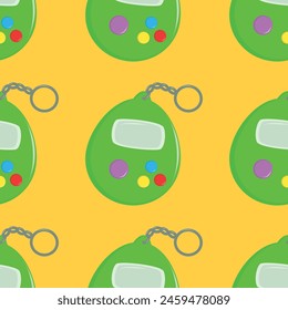 Seamless pattern with Collection of colorful 90s style tamagochi, gameboy from the era of the 90s and 80s. Retro for your design. Vector illustration.