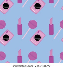 Seamless pattern with Collection of colorful 90s style lipstick, camera, lolly pop from the era of the 90s and 80s. Retro for your design. Vector illustration.