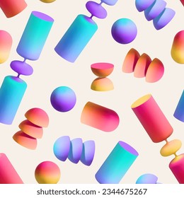 Seamless pattern with collection of colorful abstract geometric shapes on white background, vector