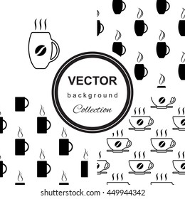 Seamless pattern collection with cup of coffee. Endless background for wallpaper, bed linen, tiles, fabrics, backgrounds. Vector illustration.